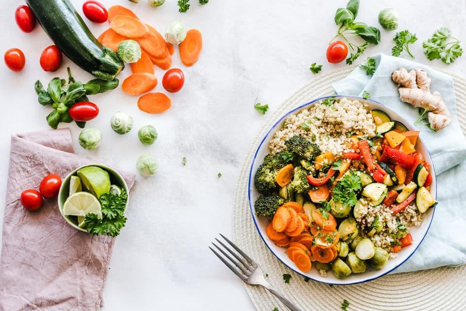 Nutritious prepared meal on a plate for institutional food service